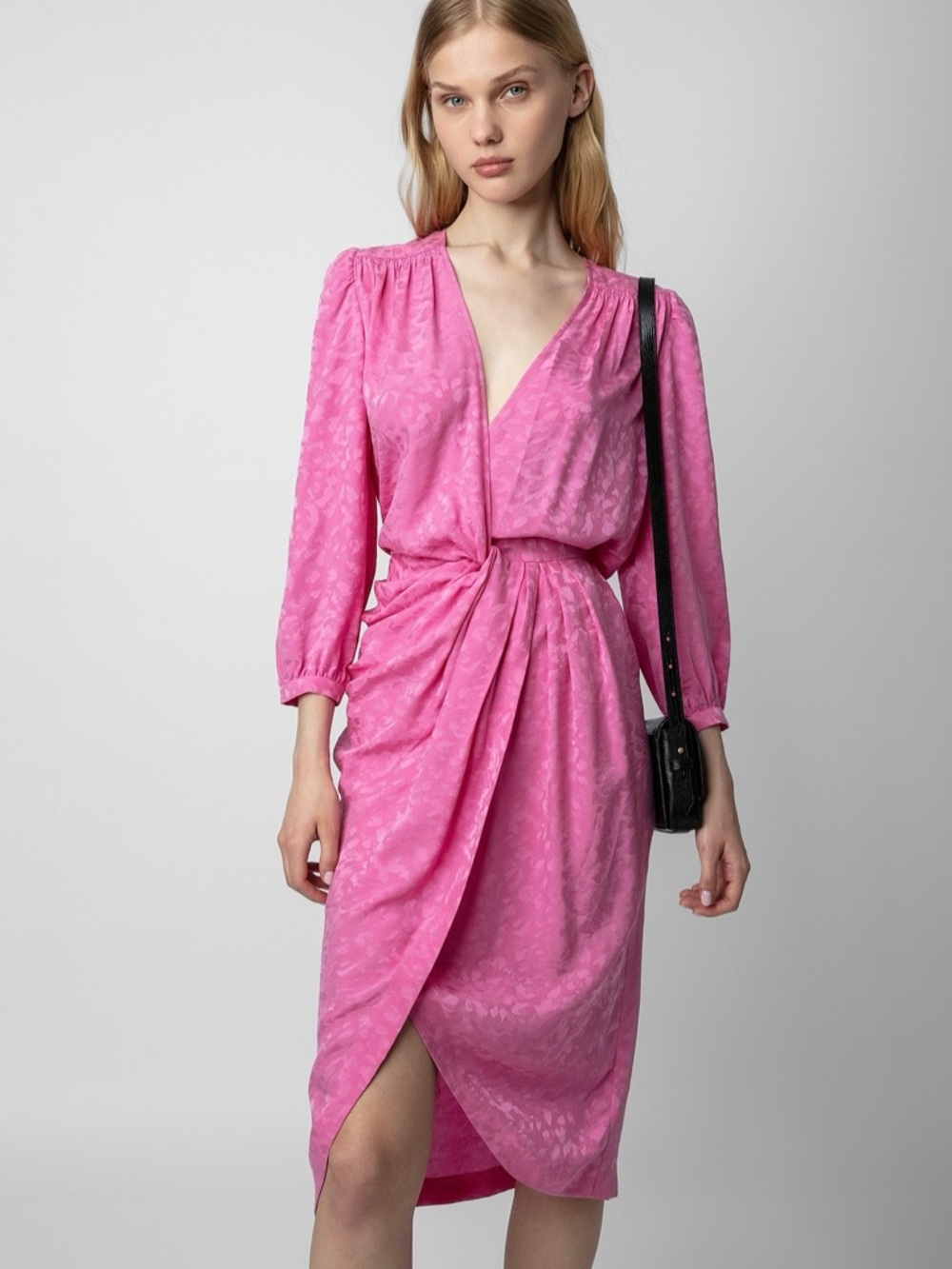 Zadig & Voltaire NWT Silk Jacquard Pink Midi Dress Draped Waist $698 - Picture 6 of 16